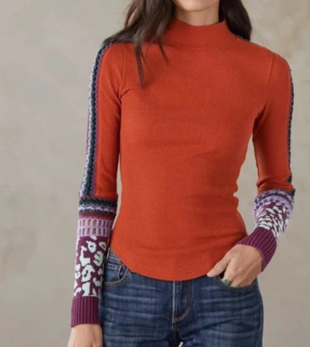 Free People Switch It Up Cuff Thermal Top, Burnt Orange, Size L